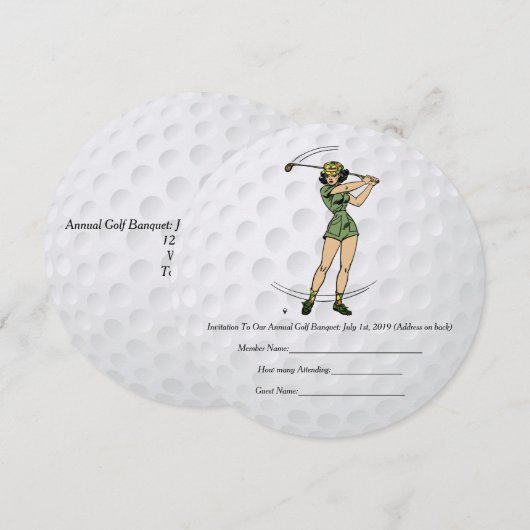 Golf Invitation Woman Golfer Kaart (Voorkant / Achterkant)