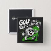 Golf is the way to happiness vierkante button 5,1 cm (Voorkant /achterkant)