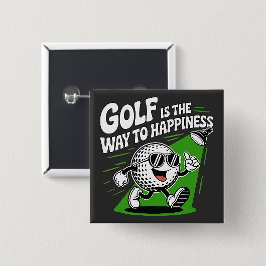 Golf is the way to happiness vierkante button 5,1 cm (Voorkant /achterkant)