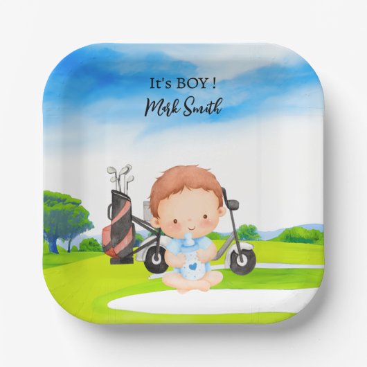 Golf It's Boy voor Baby shower Papieren Bordje (Voorkant)