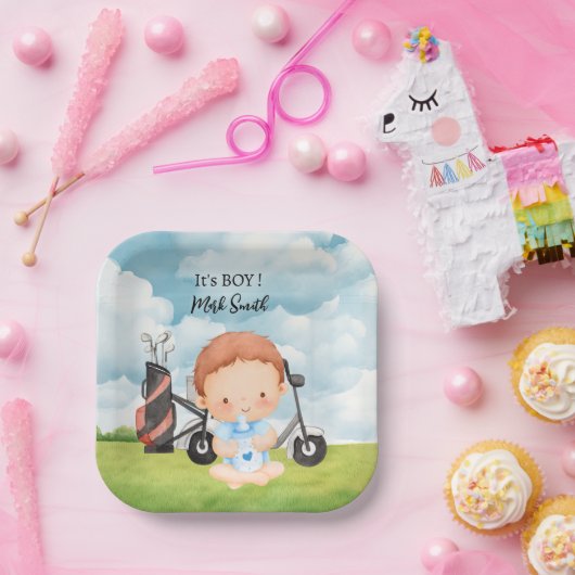 Golf It's Boy voor Baby shower Papieren Bordje (Feest)