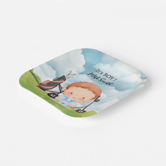 Golf It's Boy voor Baby shower Papieren Bordje (Gebogen)