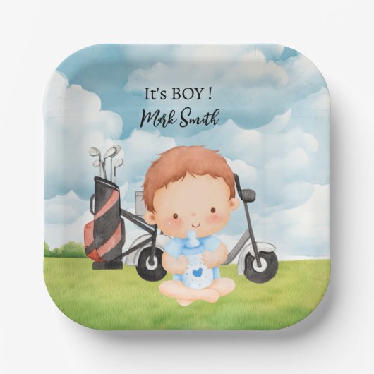 Golf It's Boy voor Baby shower Papieren Bordje (Voorkant)