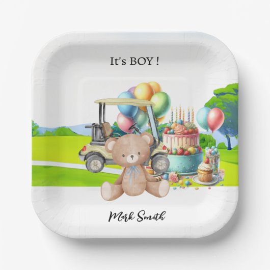 Golf It's Boy voor Baby shower Papieren Bordje (Voorkant)