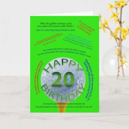 Golf Jokes verjaardagskaart voor 20-jarige Kaart (Gele Bloem)