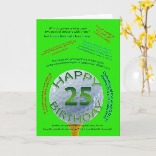 Golf Jokes verjaardagskaart voor 25-jarige Kaart (Gele Bloem)