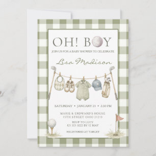 Golf Jongen Sage Groene Baby Shower Uitnodiging