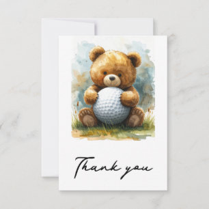 Golf jongetje teddybeer die een golfbal vasthoudt bedankkaart