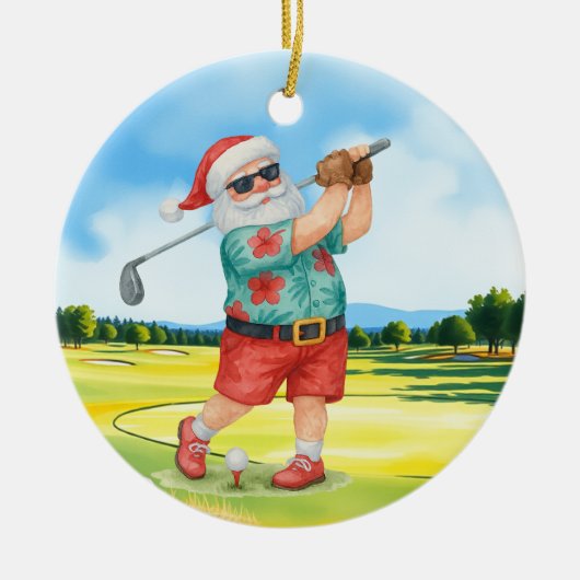 Golf juli Kerstmis met Santa Claus Golfen Keramisch Ornament (Voorkant)