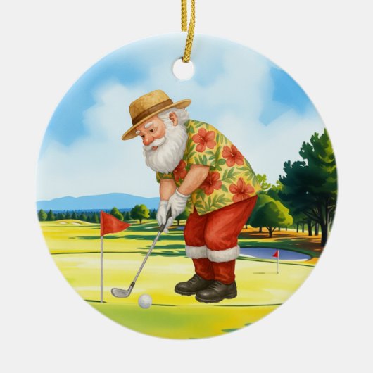Golf juli Kerstmis met Santa Claus Golfen Keramisch Ornament (Voorkant)
