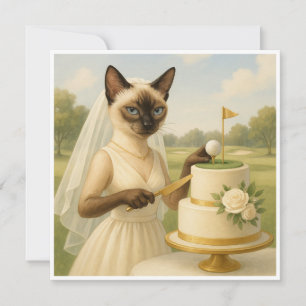 Golf Kat bruid Golfer snijdt cake Vrijgezellenfees Kaart
