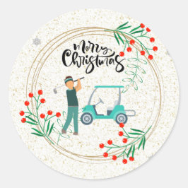 Golf Kerst Gofer en kar met bloemenkrans Ronde Sticker