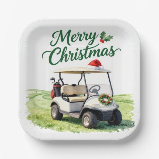 Golf Kerst Golfkar Papieren Bordje (Voorkant)
