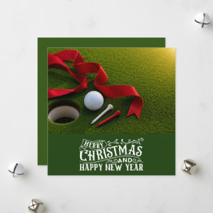 Golf Kerst met golfbal op green Feestdagenkaart