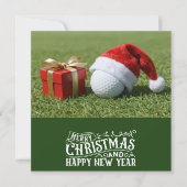 Golf Kerst met golfbal op het gras Feestdagenkaart (Voorkant)