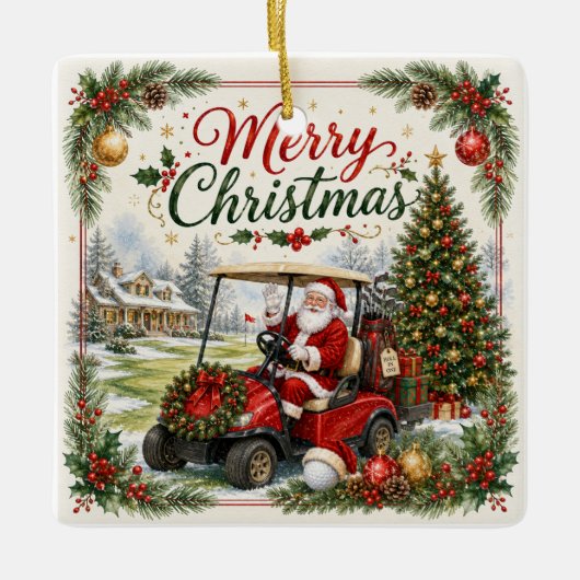 Golf Kerst Par tee-feest met Sinterklaas Keramisch Ornament (Voorkant)