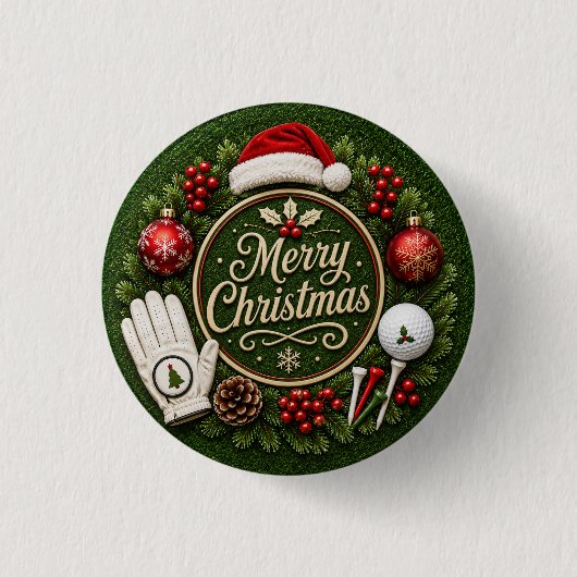 Golf Kerst thema op groen gras Ronde Button 3,2 Cm (Voorkant)