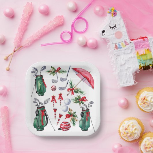 Golf Kerst thema voor golfer Party rood groen Papieren Bordje (Feest)