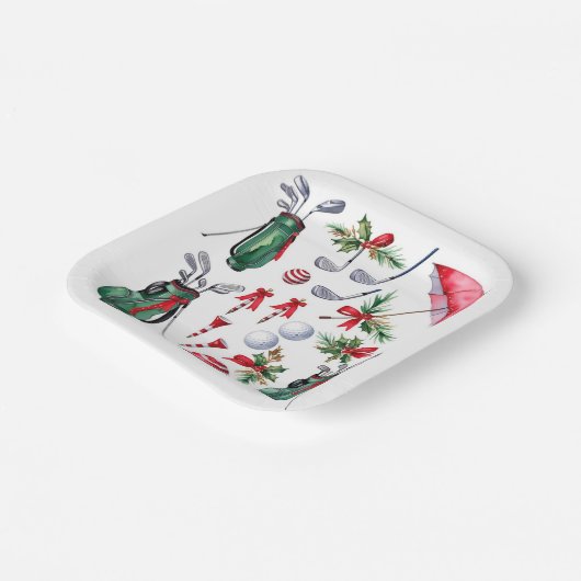 Golf Kerst thema voor golfer Party rood groen Papieren Bordje (Gebogen)