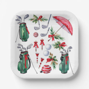 Golf Kerst thema voor golfer Party rood groen Papieren Bordje