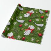 Golf Kerst Uitrusting Patroon op Groen Gras Cadeaupapier (Uitgerold)