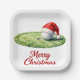 Golf Kerstbal met Santa-hoed op Groen Papieren Bordje