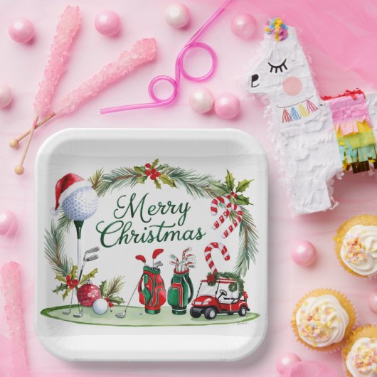 Golf Kerstboom golfballen en Santa Hat Papieren Bordje (Feest)