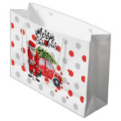 Golf kerstboom op rode auto met kerstman groot cadeauzakje (Voorkant Gekanteld)