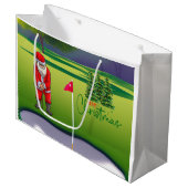 Golf kerstboom op rode auto met kerstman groot cadeauzakje (Voorkant Gekanteld)