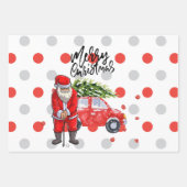 Golf kerstboom op rode auto met kerstman inpakpapier vel (Voorkant)