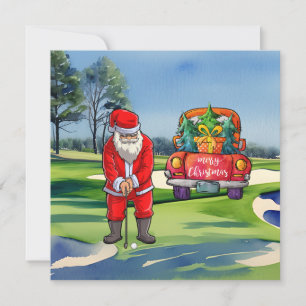 Golf kerstboom op rode auto met kerstman kaart