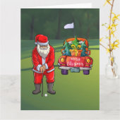 Golf kerstboom op rode auto met kerstman kaart (Gele Bloem)