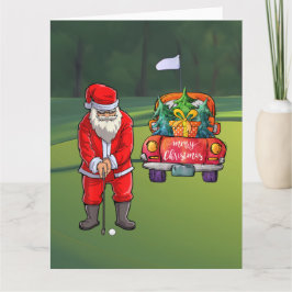 Golf kerstboom op rode auto met kerstman kaart