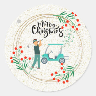 Golf-kerstcadeau en kar met bloemklauw ronde sticker