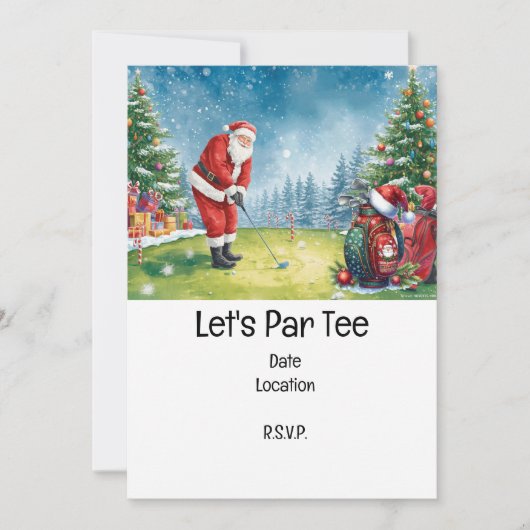 Golf kerstcadeau met Kerstman golfer bij golfvlag Kaart (Voorkant)