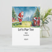 Golf kerstcadeau met Kerstman golfer bij golfvlag Kaart (Staand voorkant)