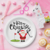 Golf-kerstcadeau met Santa Golfer op golfvlag Papieren Bordje (Feest)
