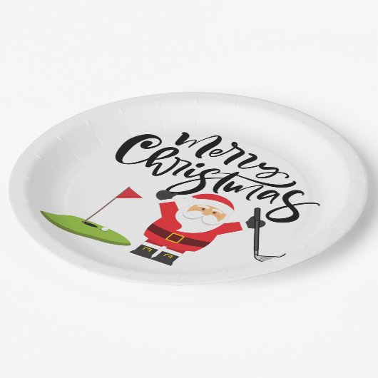 Golf-kerstcadeau met Santa Golfer op golfvlag Papieren Bordje (Gekanteld)