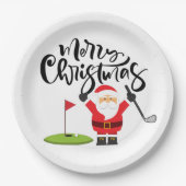 Golf-kerstcadeau met Santa Golfer op golfvlag Papieren Bordje (Voorkant)