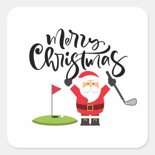 Golf-kerstcadeau met Santa Golfer op golfvlag Vierkante Sticker (Voorkant)