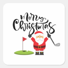 Golf-kerstcadeau met Santa Golfer op golfvlag Vierkante Sticker