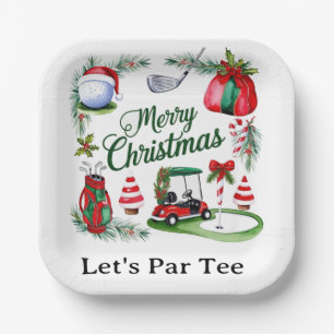 Golf kerstfeest met golfuitrusting Kerstmis Papieren Bordje