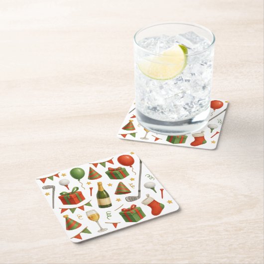 Golf kerstfeest thema voor golfer champagne kartonnen onderzetters (Insitu)