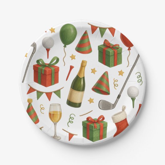 Golf kerstfeest thema voor golfer champagne papieren bordje (Voorkant)