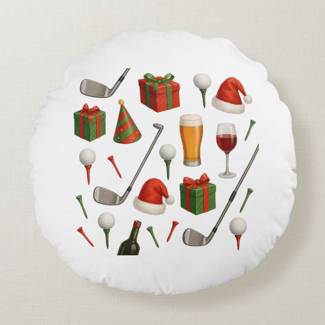 Golf kerstfeest thema voor golfer champagne rond kussen (Voorkant)