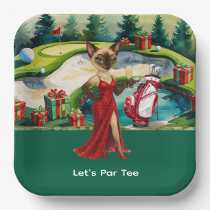 Golf kerstfeest voor vrouwelijke golfer papieren bordje