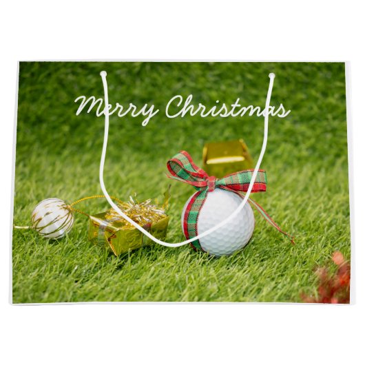 Golf-kerstfeestdag golfbal en sierbal groot cadeauzakje (Voorkant)