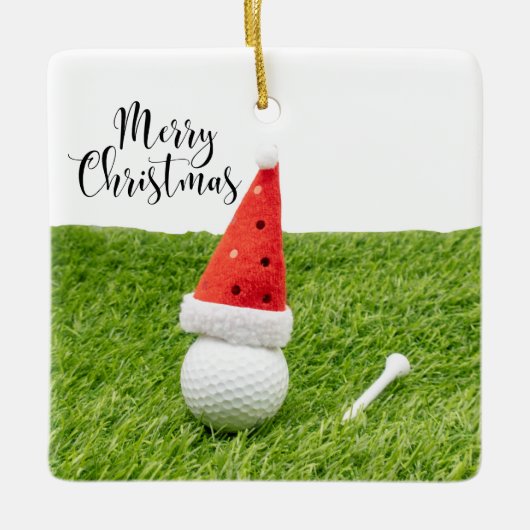 Golf-kerstfeestdag met golfbal voor golfer keramisch ornament (Voorkant)