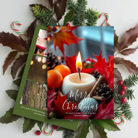 Golf Kerstkaars · Drie Foto Groen Feestdagenkaart