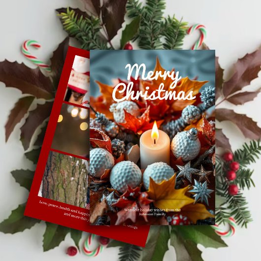 Golf Kerstkaars · Drie foto rood Feestdagenkaart